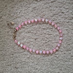 Pink Iridescent Bead Choker Necklace 14"